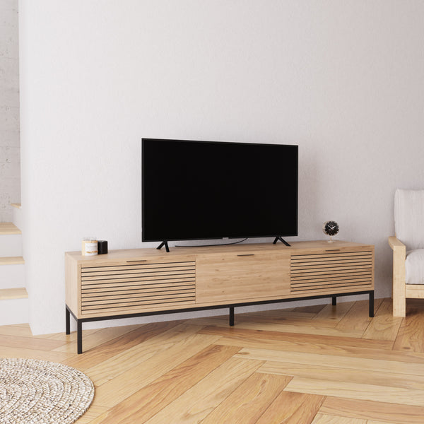 Bimossa E0060 Alya Oak Effect 180 cm TV Stand Modern Wooden TV Unit with 3 Door Storage, Long TV Stand Cabinet for Living Room TVs up to 65"