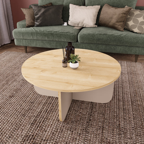 Bimossa O41 Beca 80cm Round Coffee Table, Modern Living Room Accent Table with Storage Shelf, Minimalist Wooden Design, Durable Scratch-Resistant Finish, Perfect for Apartments & Elegant Space