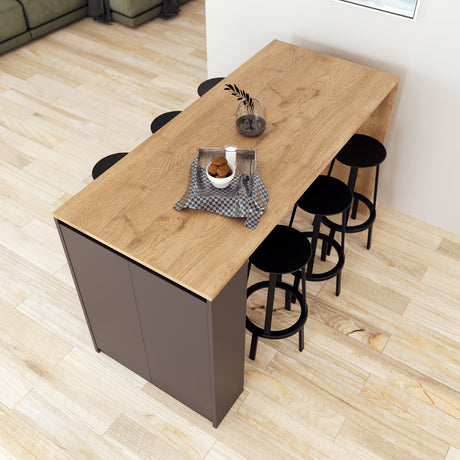 Bimossa L48 Edgar Bar Table with Storage 160cm, Modern Kitchen Bar Table & Island with Cabinet, Wooden Breakfast Bar Dining Table for Kitchen, Home Bar Table & Height Table