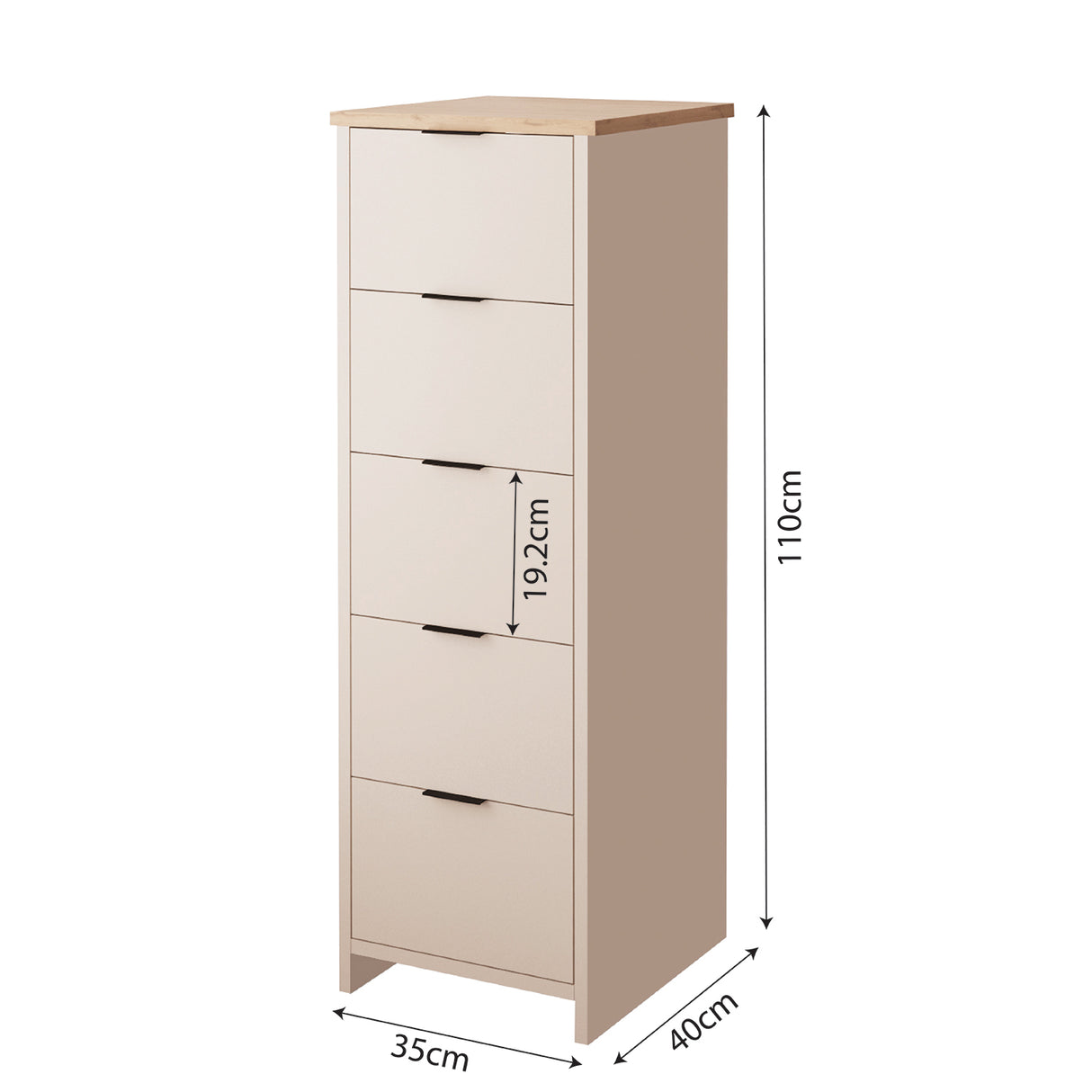 Bimossa N10 Laura Tall Hallway Cabinet with 5 Drawers - Wooden Hallway Storage Cabinet/Entryway Storage Unit, Slim Freestanding Storage Cabinet, Living Room or Bedroom