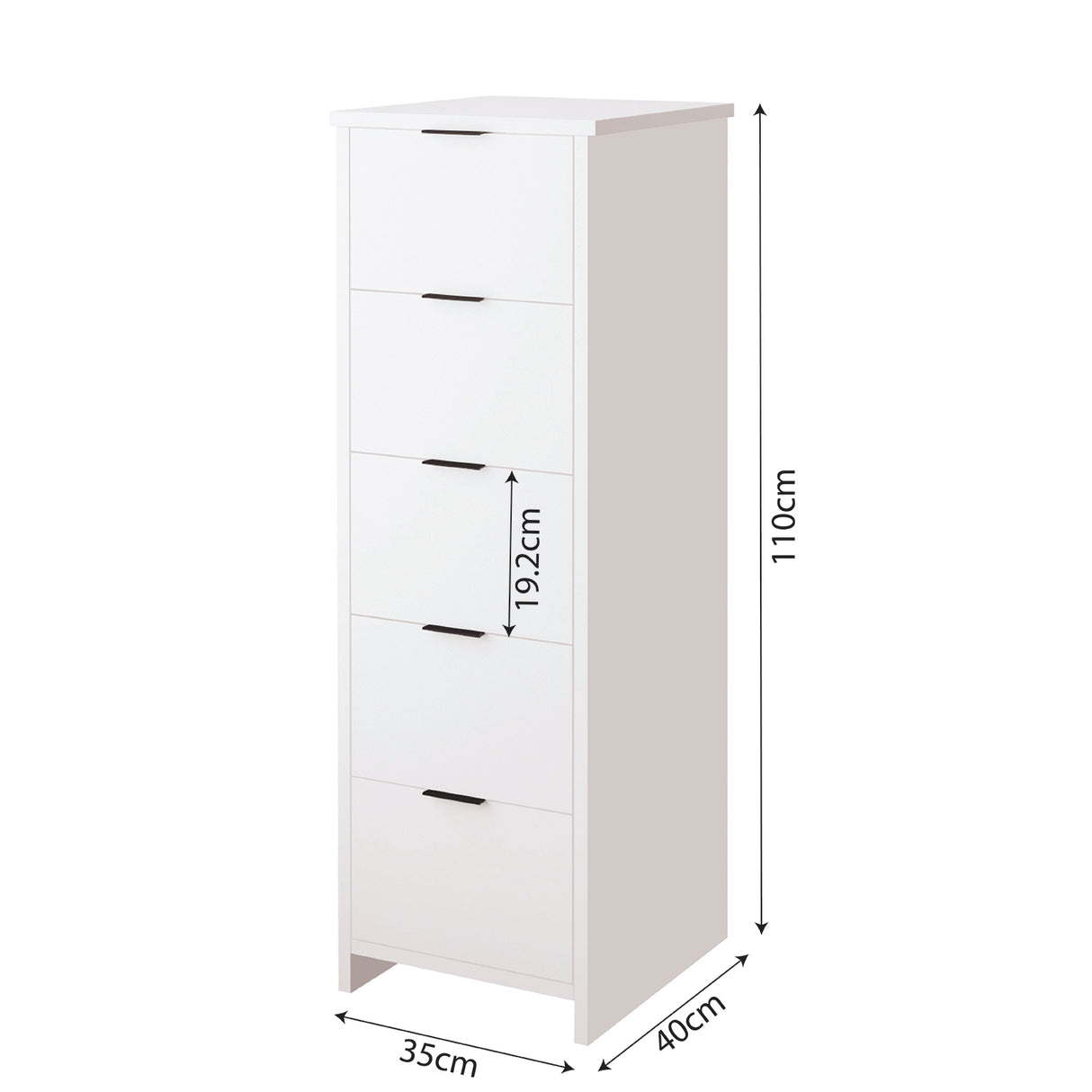 Bimossa N10 Laura Tall Hallway Cabinet with 5 Drawers - Wooden Hallway Storage Cabinet/Entryway Storage Unit, Slim Freestanding Storage Cabinet, Living Room or Bedroom