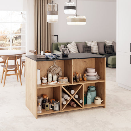 Bimossa L40 Monet Kitchen Island with Storage 127 cm - Island Table with Worktop, Wine Rack, Open Shelves & Cabinet, Modern Kitchen Prep Table/Breakfast Bar Island for Kitchen & Dining