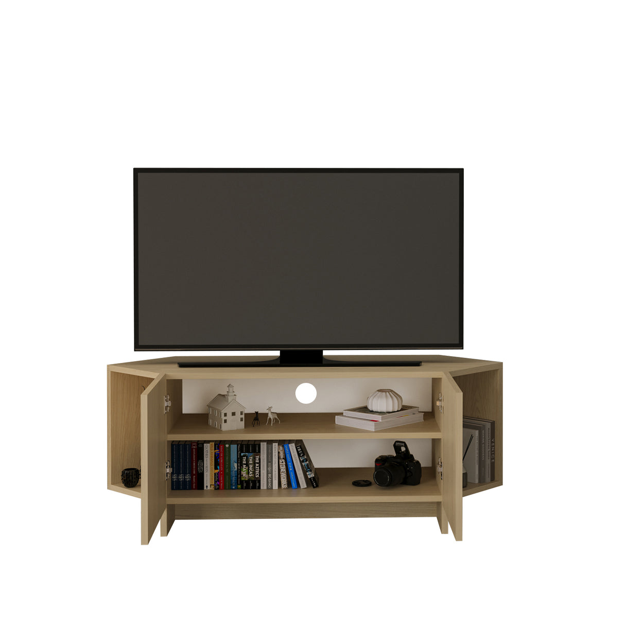 Bimossa B15 Ola Corner TV Unit for TVs up to 50 Inch, TV Stand with Storage Cabinet & Shelves, Space Saving Media Console for Living Room, Modern Corner Television Unit, 6 Colour Options