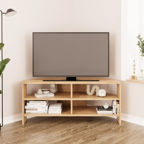 Bimossa B14 Roy Corner TV Unit for 43–48 Inch TVs, Modern Corner TV Stand Cabinet with Storage Shelves, Space Saving Media Console for Living Room, Compact Television Stand with 6 Colour Options