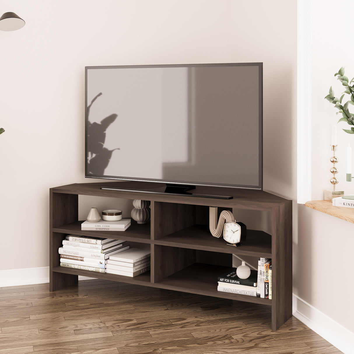 Bimossa B14 Roy Corner TV Unit for 43–48 Inch TVs, Modern Corner TV Stand Cabinet with Storage Shelves, Space Saving Media Console for Living Room, Compact Television Stand with 6 Colour Options