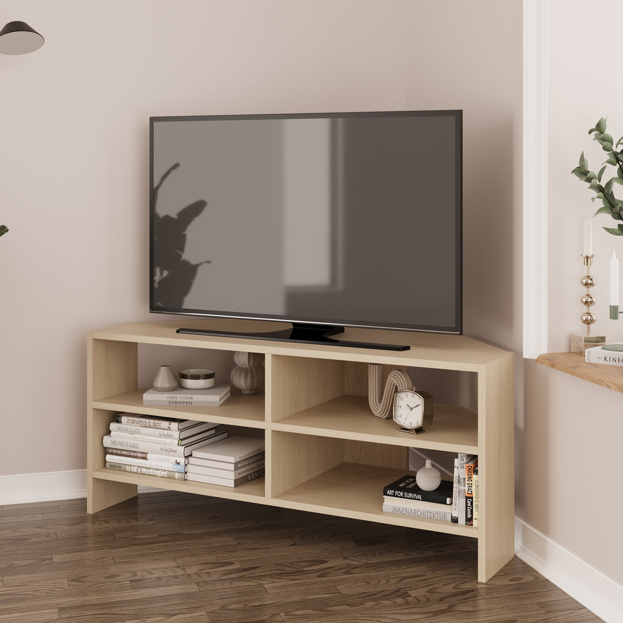 Bimossa B14 Roy Corner TV Unit for 43–48 Inch TVs, Modern Corner TV Stand Cabinet with Storage Shelves, Space Saving Media Console for Living Room, Compact Television Stand with 6 Colour Options