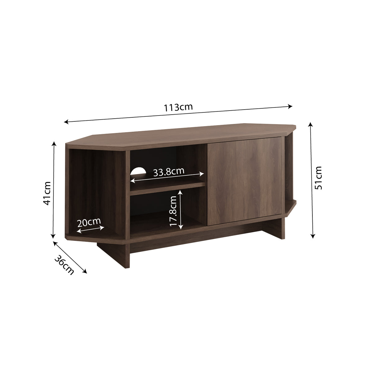 Bimossa B13 Teo Corner TV Stand – Space-Saving TV Unit for 43–48'' TVs, Compact Media Console with Open Shelves & Cabinet, Ready to Assemble, Available in 7 Colours