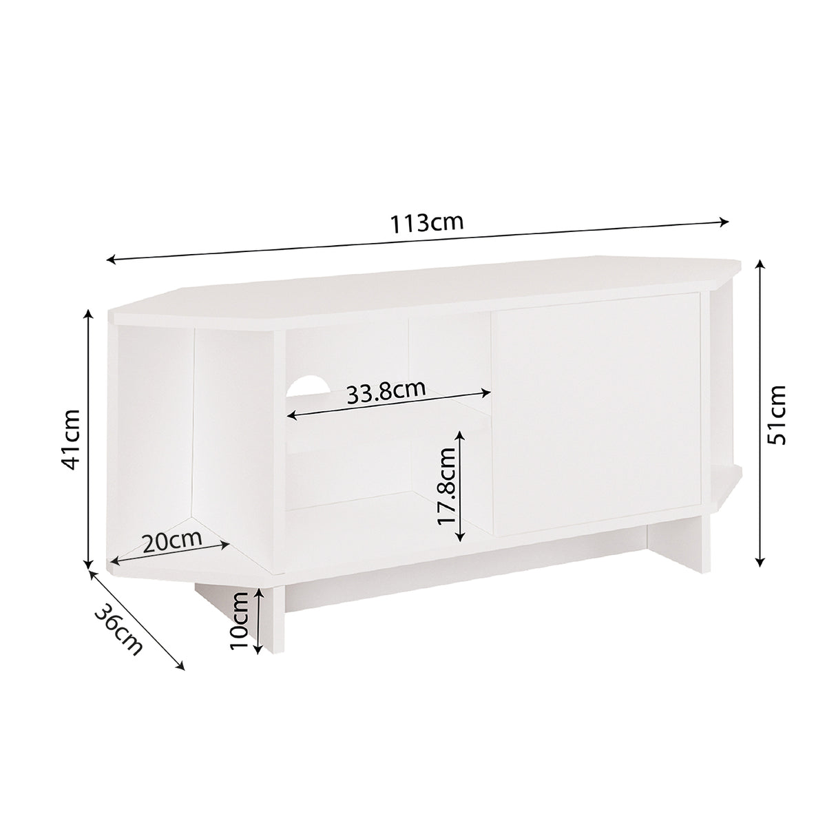 Bimossa B13 Teo Corner TV Stand – Space-Saving TV Unit for 43–48'' TVs, Compact Media Console with Open Shelves & Cabinet, Ready to Assemble, Available in 7 Colours