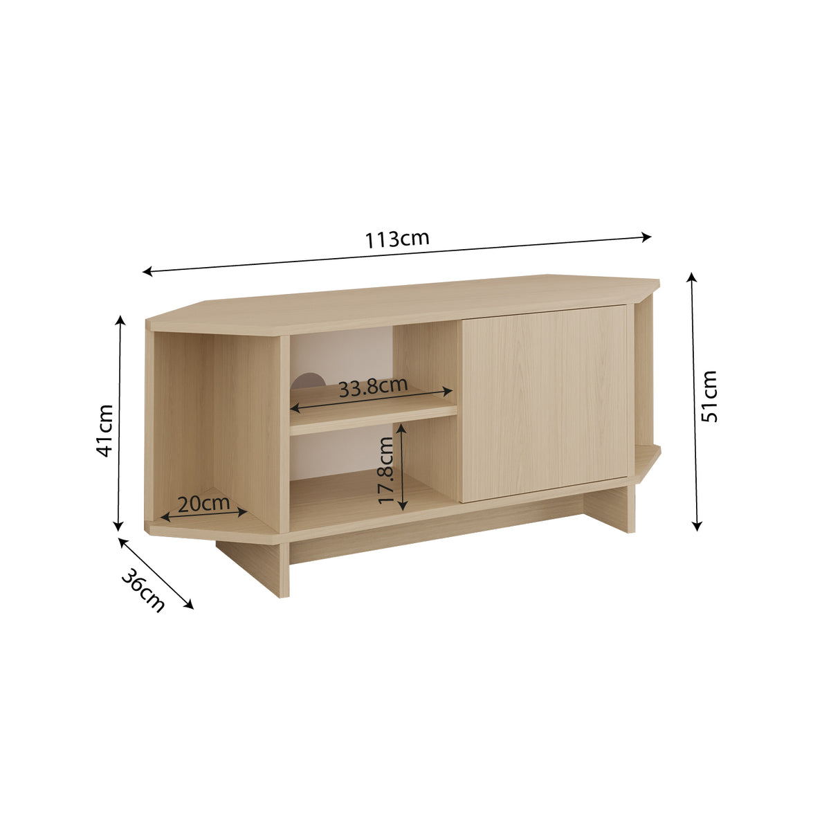 Bimossa B13 Teo Corner TV Stand – Space-Saving TV Unit for 43–48'' TVs, Compact Media Console with Open Shelves & Cabinet, Ready to Assemble, Available in 7 Colours