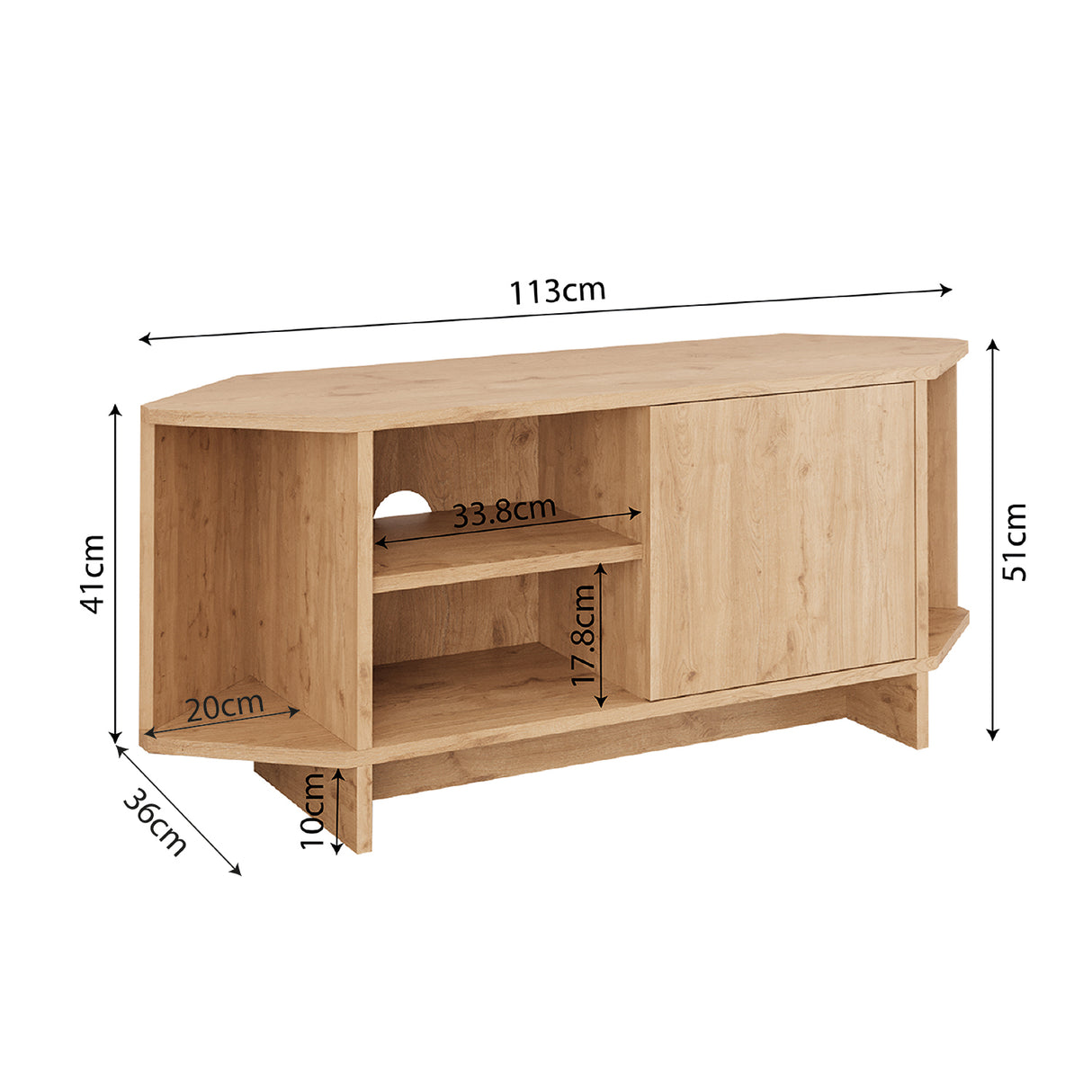 Bimossa B13 Teo Corner TV Stand – Space-Saving TV Unit for 43–48'' TVs, Compact Media Console with Open Shelves & Cabinet, Ready to Assemble, Available in 7 Colours