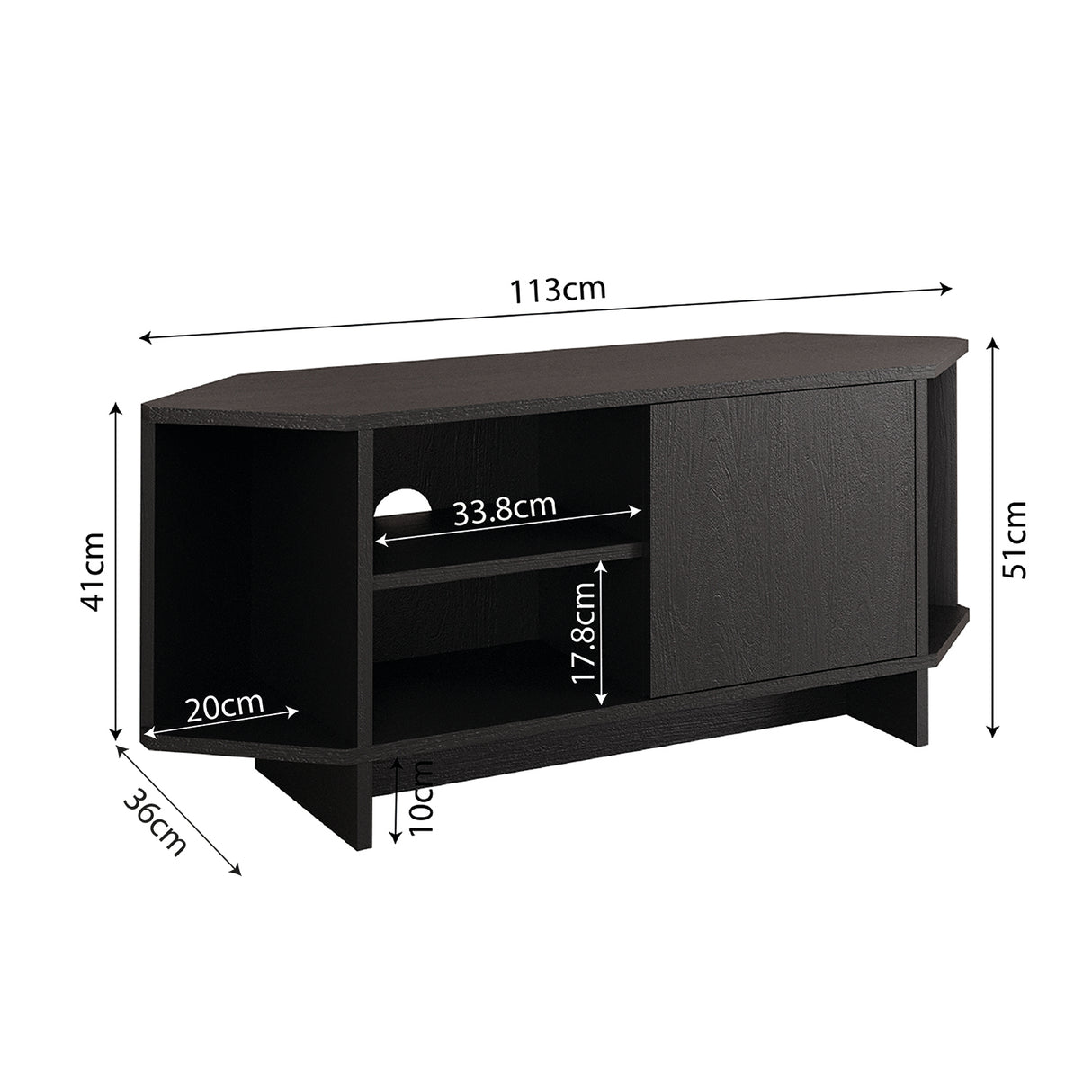 Bimossa B13 Teo Corner TV Stand – Space-Saving TV Unit for 43–48'' TVs, Compact Media Console with Open Shelves & Cabinet, Ready to Assemble, Available in 7 Colours