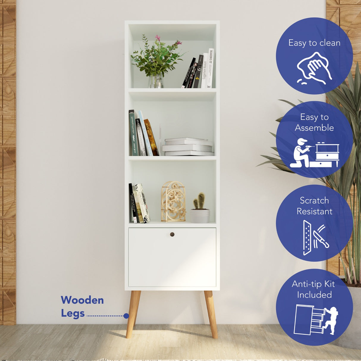 Bimossa W50 Janus Bookcase White & Oak - White