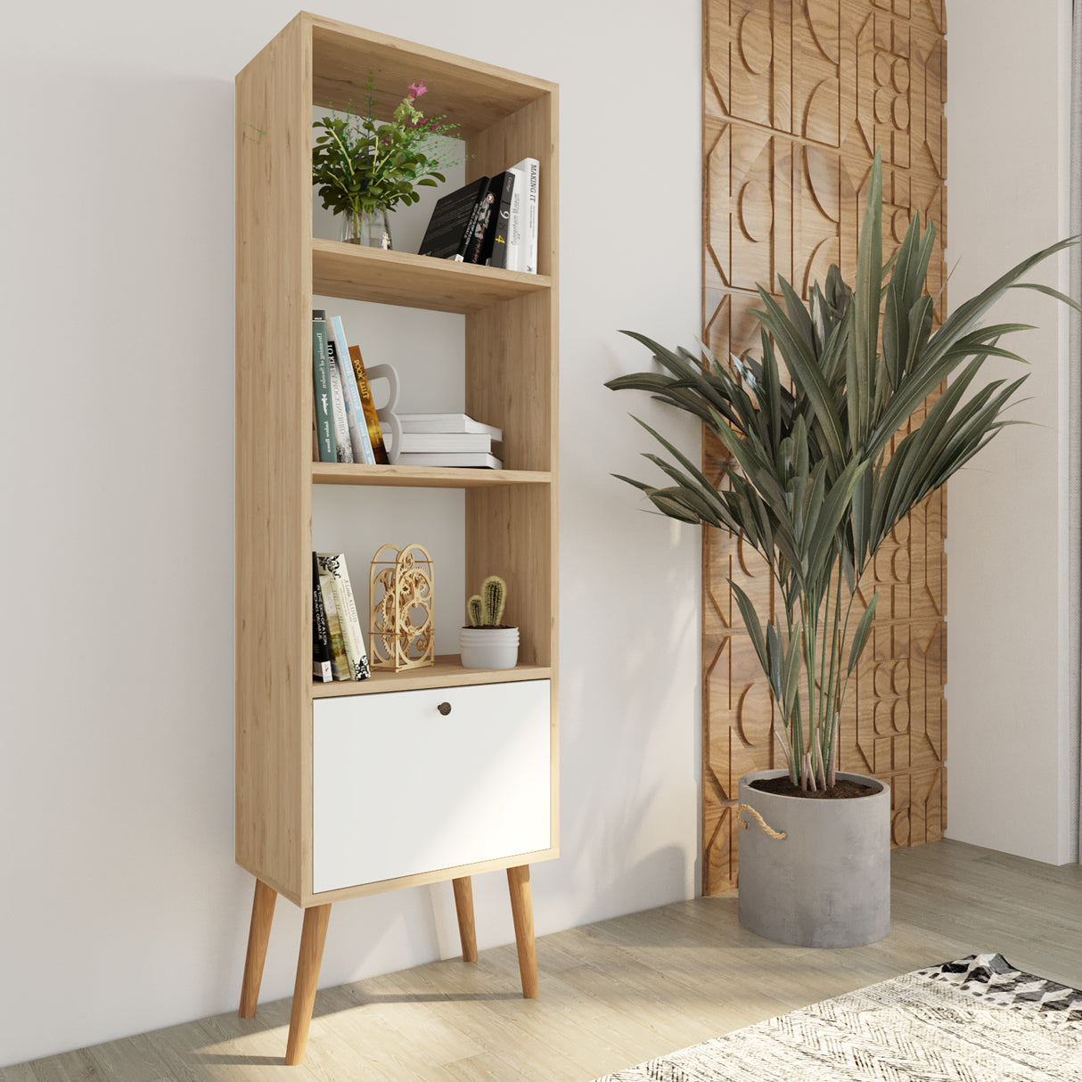 Bimossa W50 Janus Bookcase White & Oak - White