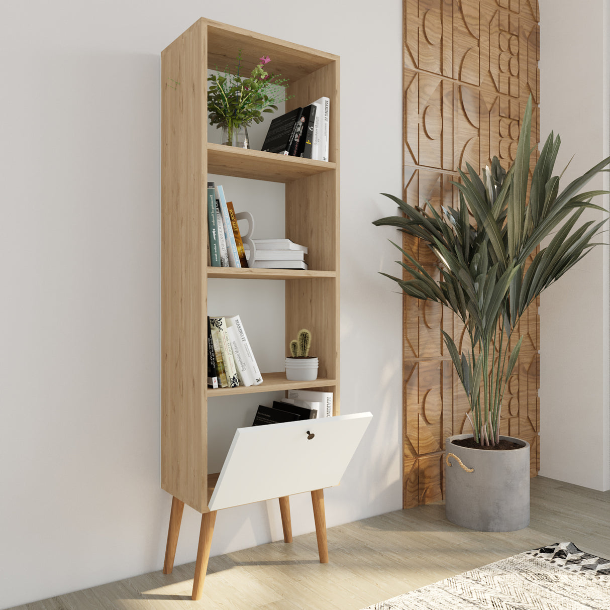 Bimossa W50 Janus Bookcase White & Oak - White
