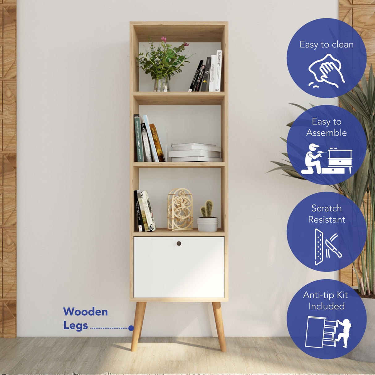 Bimossa W50 Janus Bookcase White & Oak - White