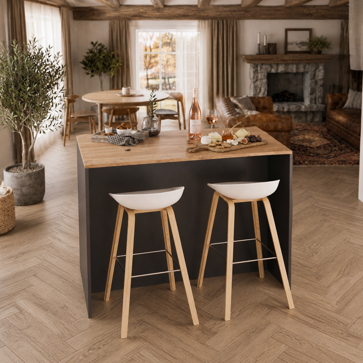 Bimossa L40 Monet Kitchen Island with Storage 127 cm - Island Table with Worktop, Wine Rack, Open Shelves & Cabinet, Modern Kitchen Prep Table/Breakfast Bar Island for Kitchen & Dining