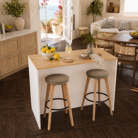 Bimossa L40 Monet Kitchen Island with Storage 127 cm - Island Table with Worktop, Wine Rack, Open Shelves & Cabinet, Modern Kitchen Prep Table/Breakfast Bar Island for Kitchen & Dining