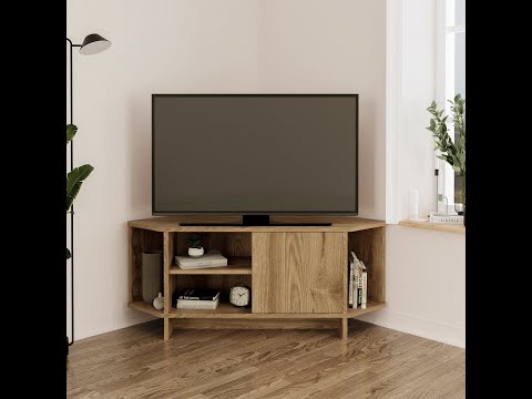 Bimossa B13 Teo Corner TV Stand – Space-Saving TV Unit for 43–48'' TVs, Compact Media Console with Open Shelves & Cabinet, Ready to Assemble, Available in 7 Colours