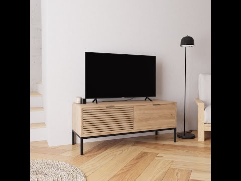 Bimossa B0060 Alya Oak Effect TV Unit 120 cm – Modern Wooden TV Unit with 2 Door Storage, Long TV Stand Cabinet for Living Room TVs up to 48"