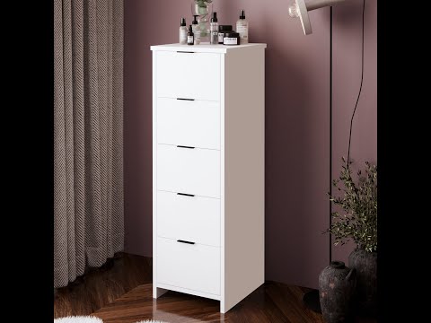 Bimossa N10 Laura Tall Hallway Cabinet with 5 Drawers - Wooden Hallway Storage Cabinet/Entryway Storage Unit, Slim Freestanding Storage Cabinet, Living Room or Bedroom
